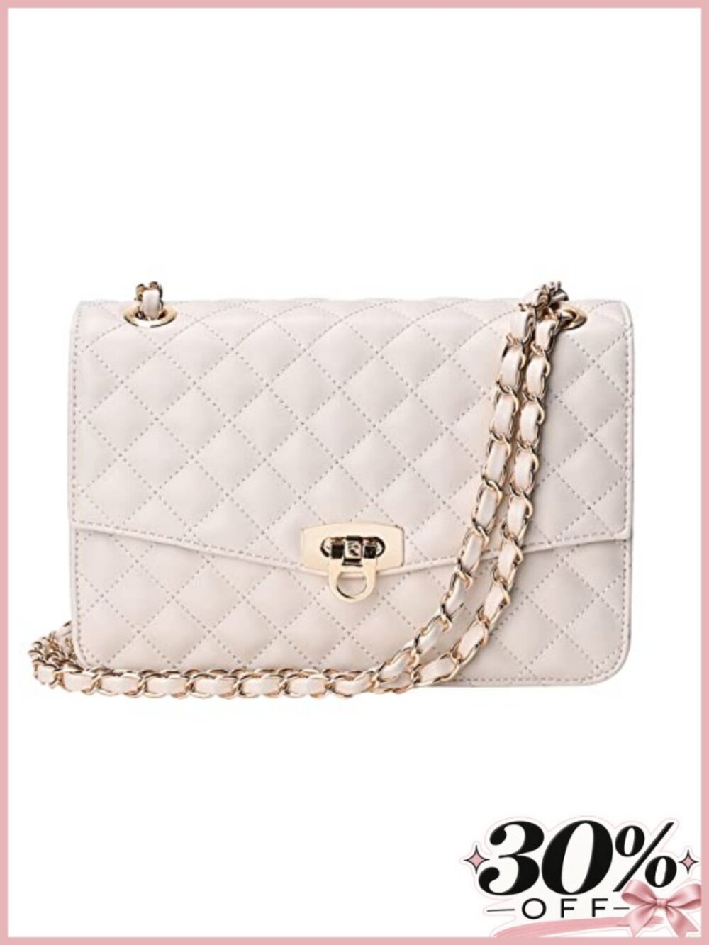 Quilted Vegan Leather Shoulder Bag Crossbody Purse Medium Chain Strap